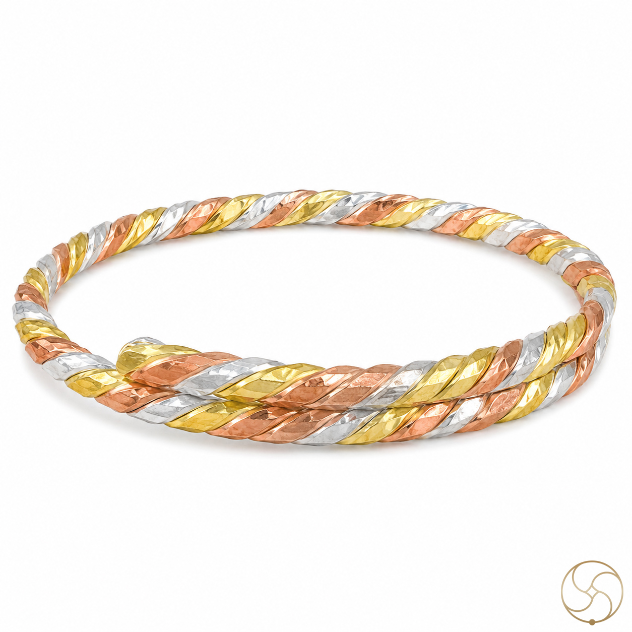 Brass Silver And Copper Twisted Triveni Bangle