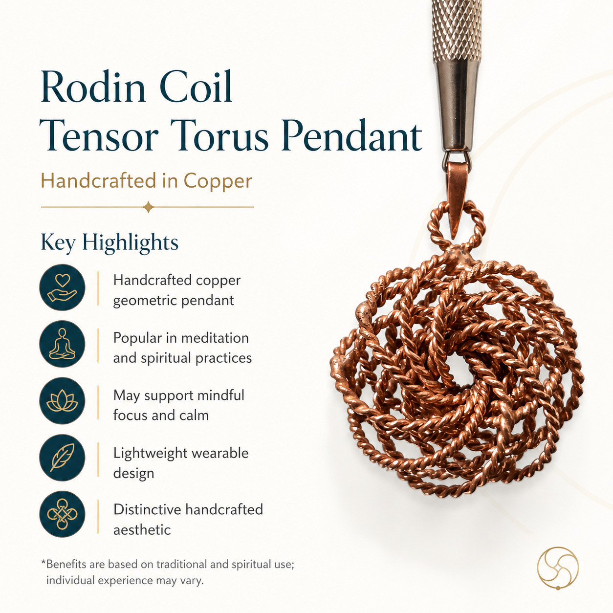 999 Pure Copper Rodin Coil Tensor Torus Pendant