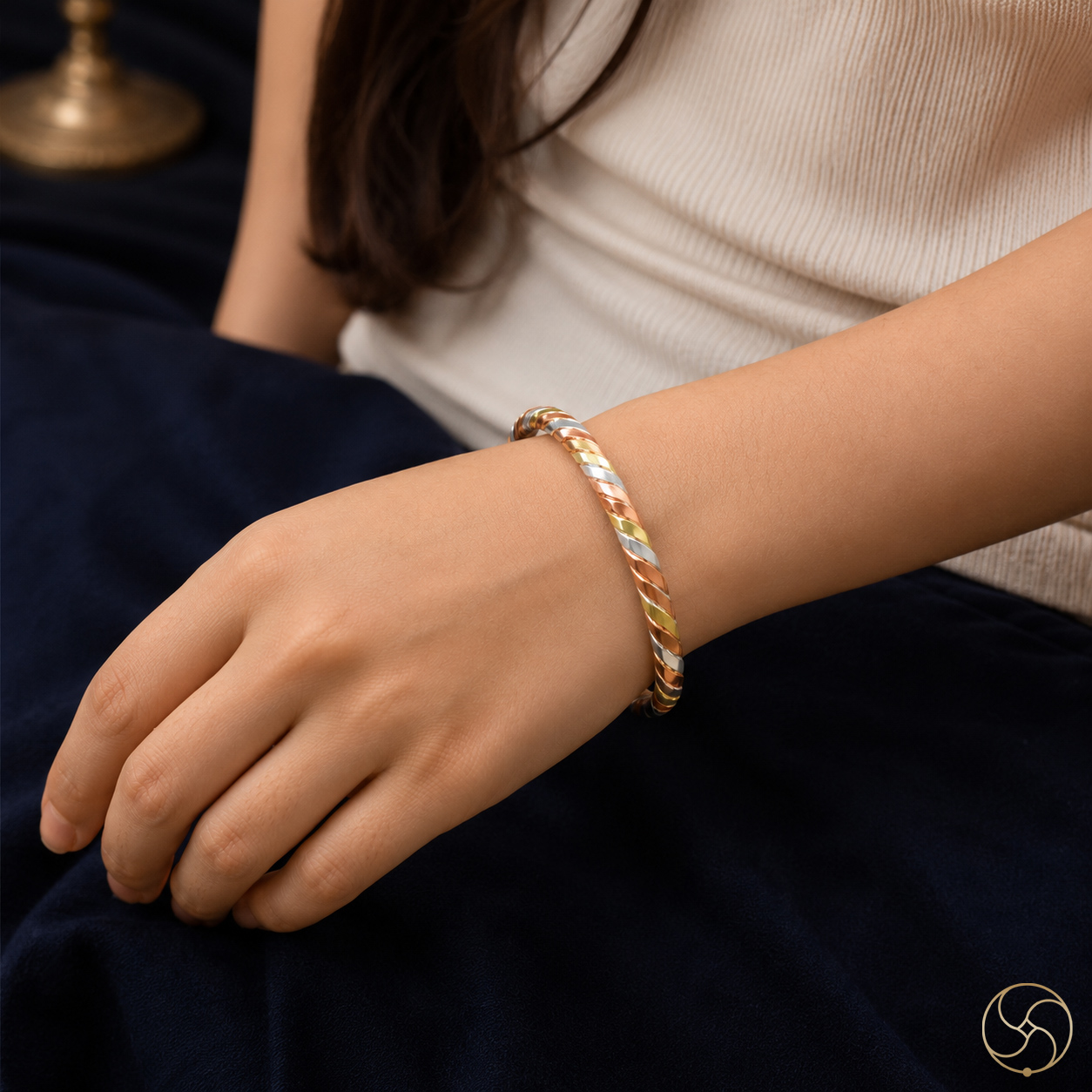 Brass Silver And Copper Twisted Triveni Bangle