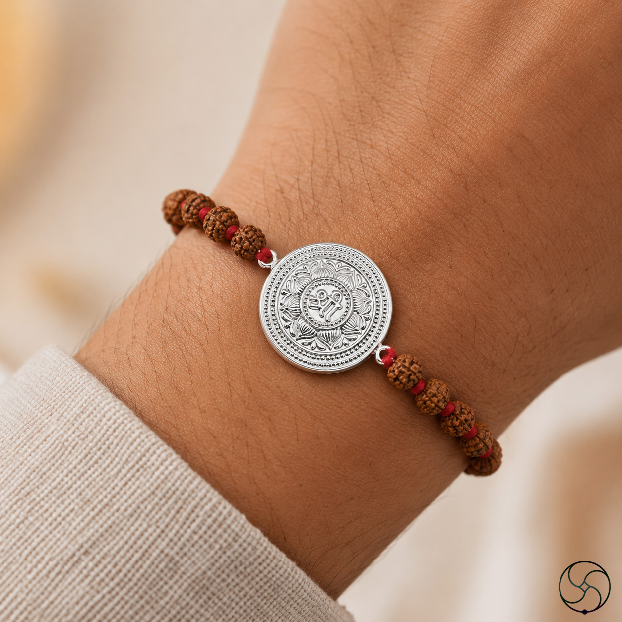 999 Silver Shree Charm with Rudraksha Bead Rakhi