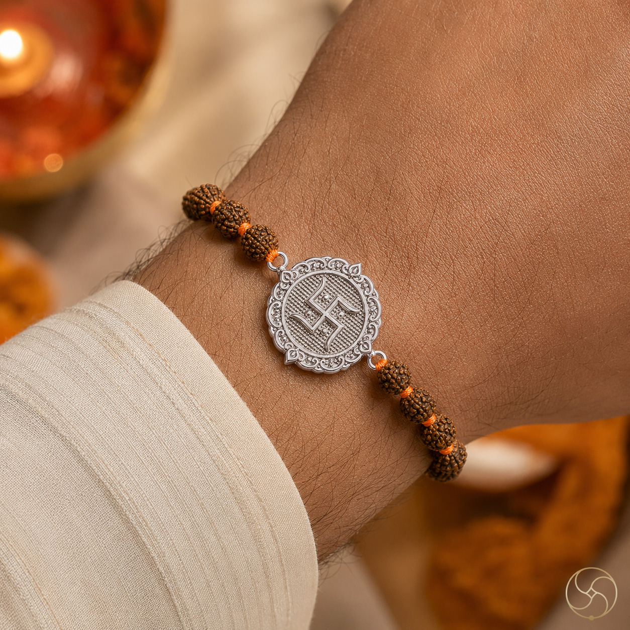 999 Silver Swastik Rakhi