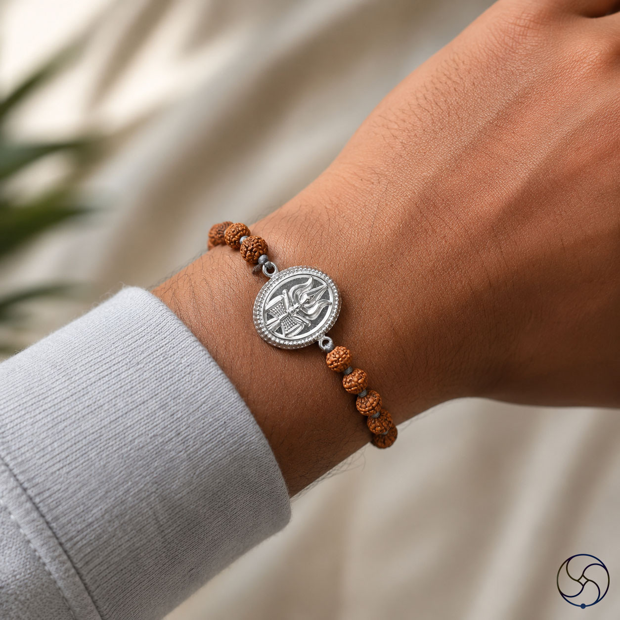 999 Silver Trishul Charm with Rudraksha Bead Rakhi