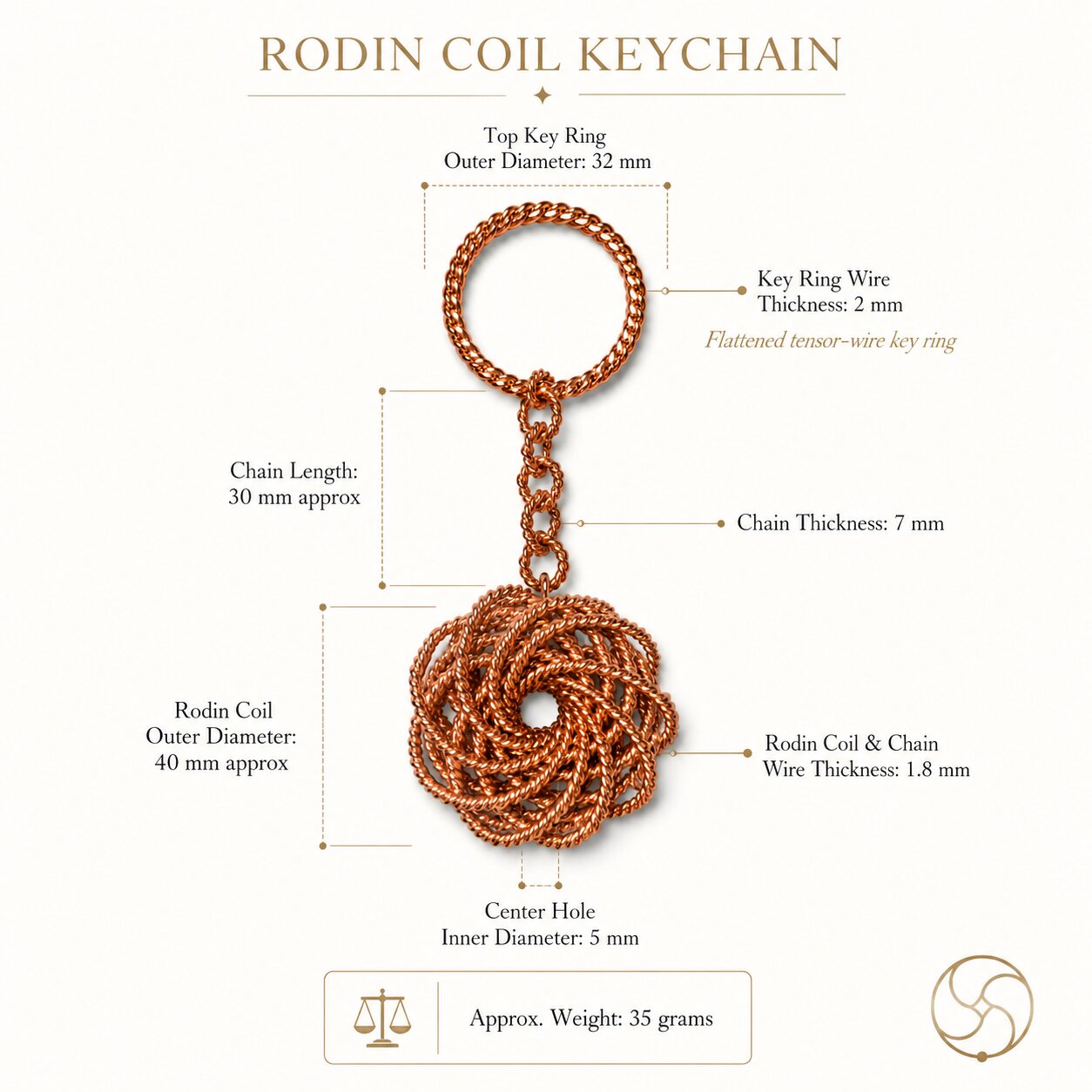 Rodin Coil Key Ring of  999 Nepaliya Copper