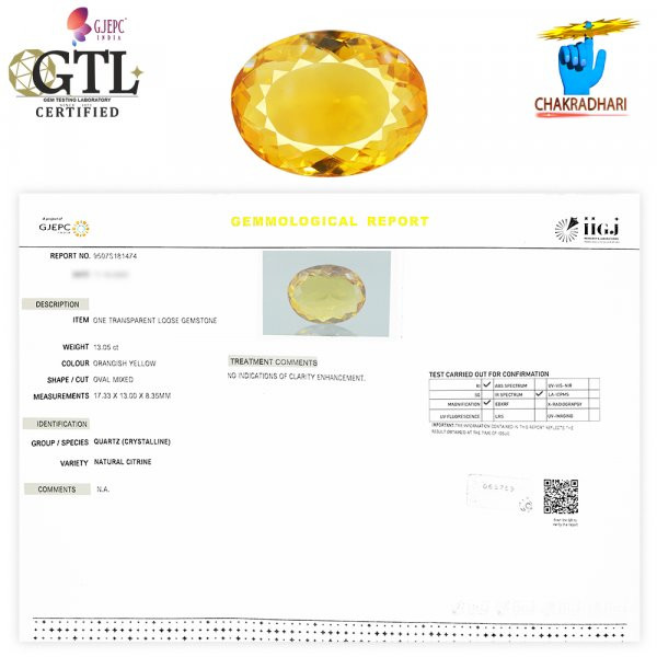1305 Carats Natural Citrine Sunehla Stone With Ring Or Pendant -    