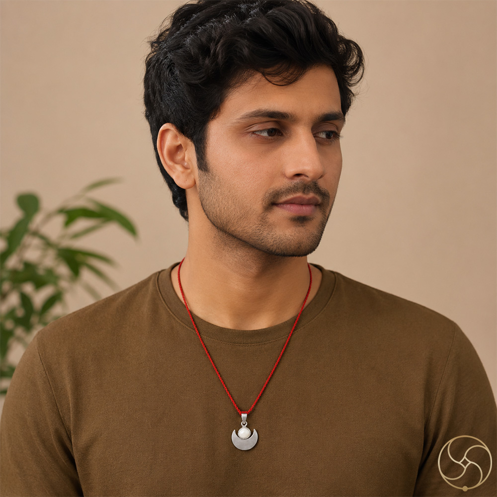 996 Silver Half Moon with Pearl Pendant