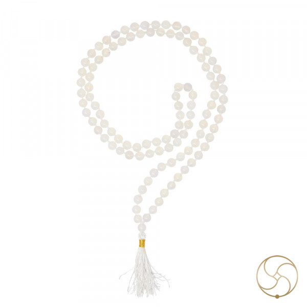 Image of White Agate Mala With 108 Plus 1 Beads for Jaap 8mm