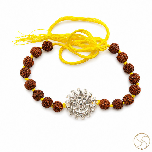 Image of 99.9% Silver Sudarshan Chakra &amp; Rudraksha Bead Rakhi