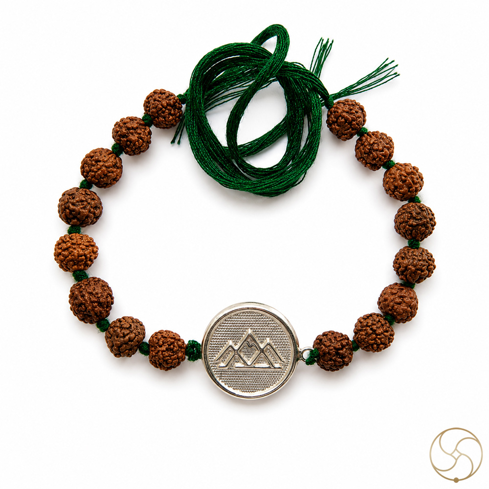 999 Silver Mountain Charm with Natural Rudraksha Beads Rakhi