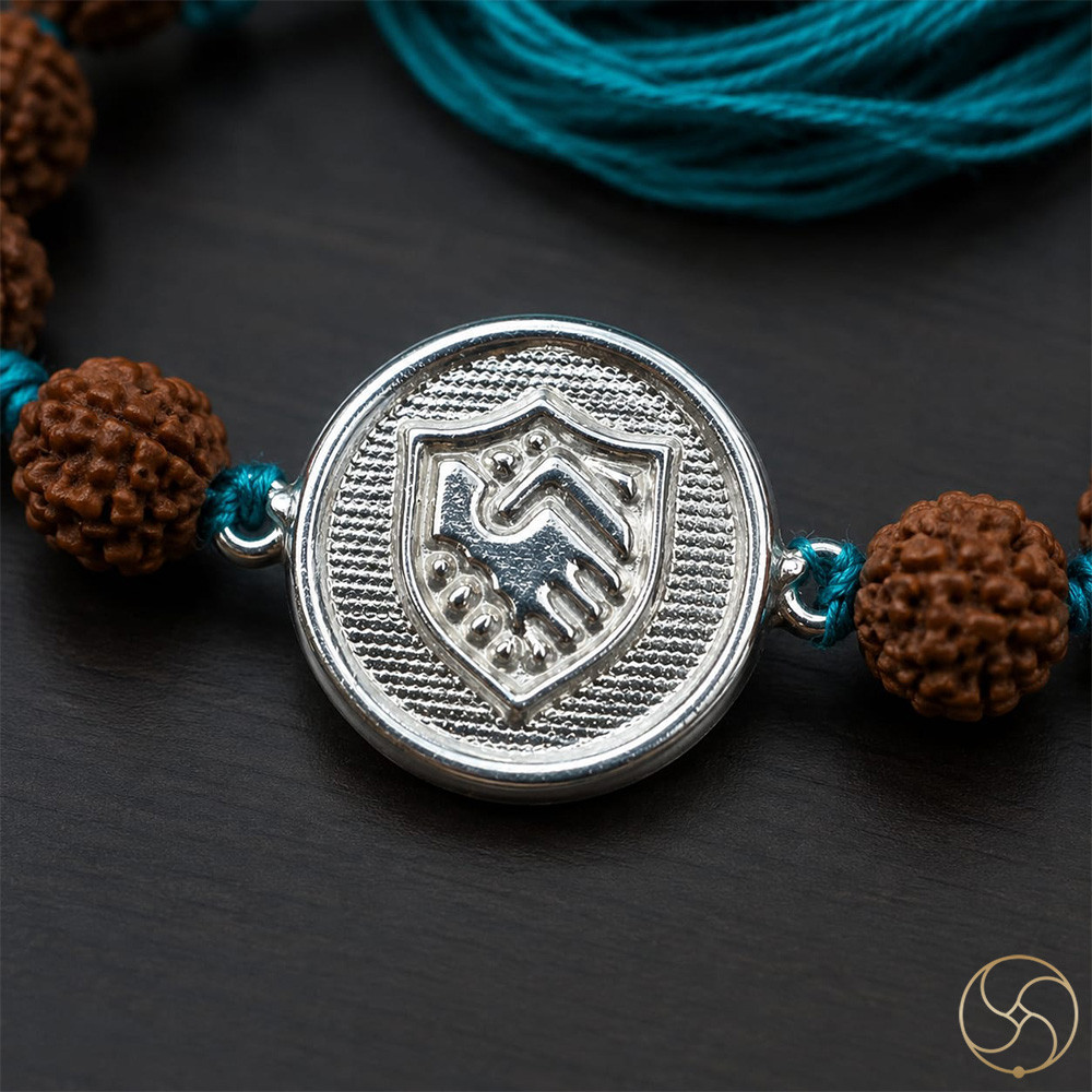 999 Silver Brotherhood Charm with Natural Rudraksha Bead Rakhi