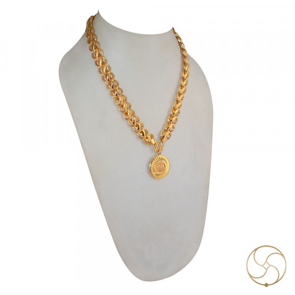 Image of BIS Hallmark 22K Kamal Design Gold Chain Big With Aum Pendant- 22 कैरेट कमल डिज़ाइन स्वर्ण चैन ओउम पेन्डेन्ट के साथ (50gm)