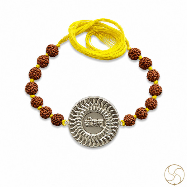 Image of 99.9% Silver Vedic Aum with Rudraksha Bead Rakhi