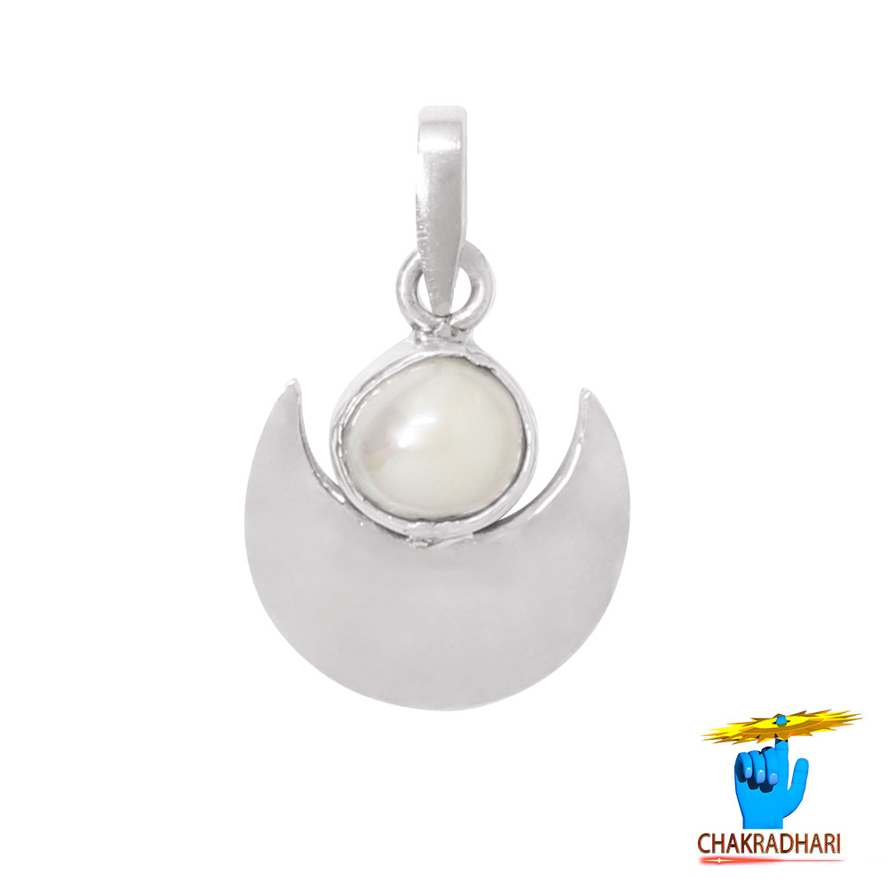 996 Silver Half Moon with Pearl Pendant -    