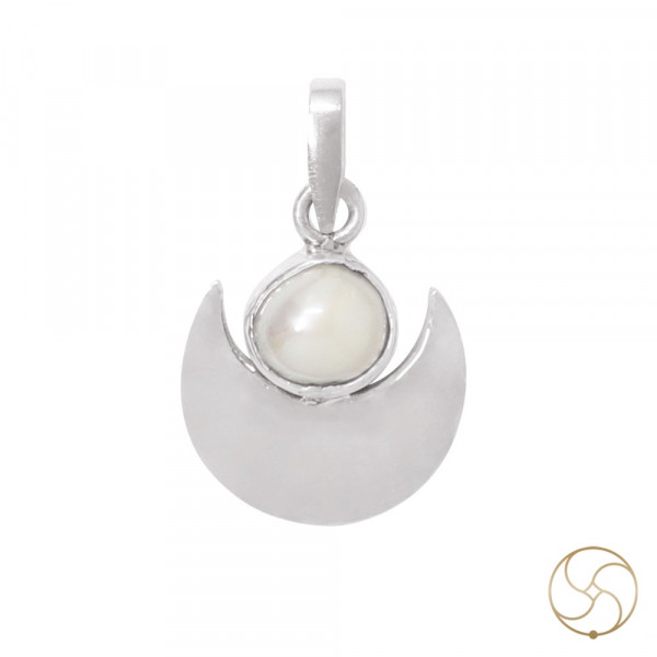 Image of 99.6% Silver Half Moon with Pearl Pendant - चाँदी अर्धचंद्र मोती लॉकेट