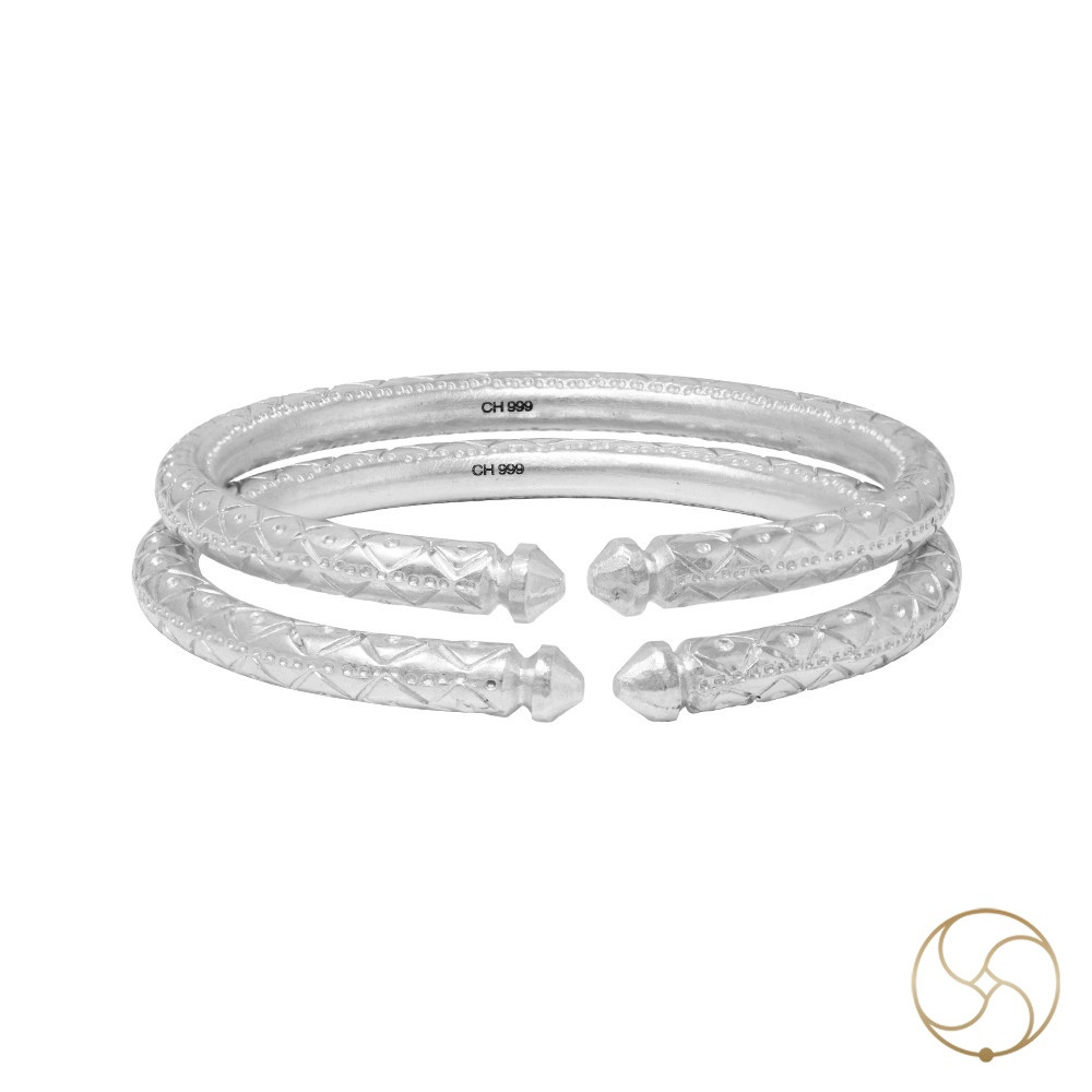 999 Silver Floral Design Leg Bangle Pair 200 Grams      