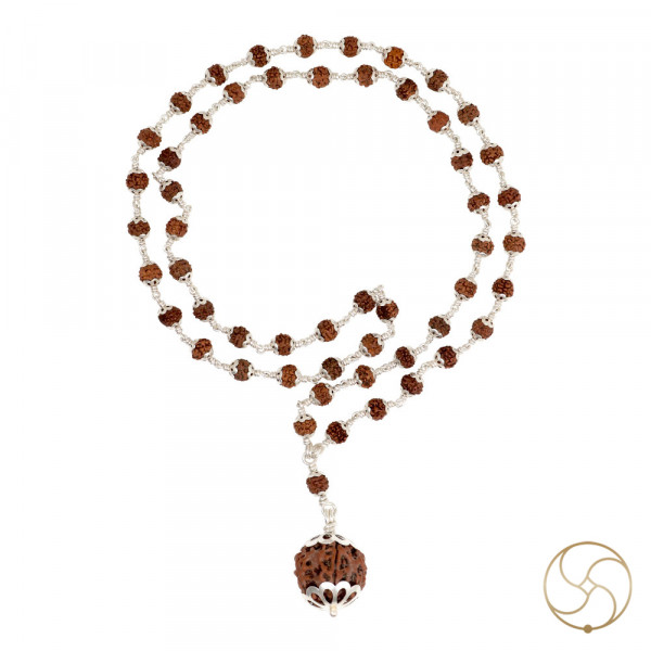 Image of Rudraksha Mala In Silver Cap Wearing (54+1 beads) – रुद्राक्ष चाँदी माला धारण हेतु (54+1 मनका)