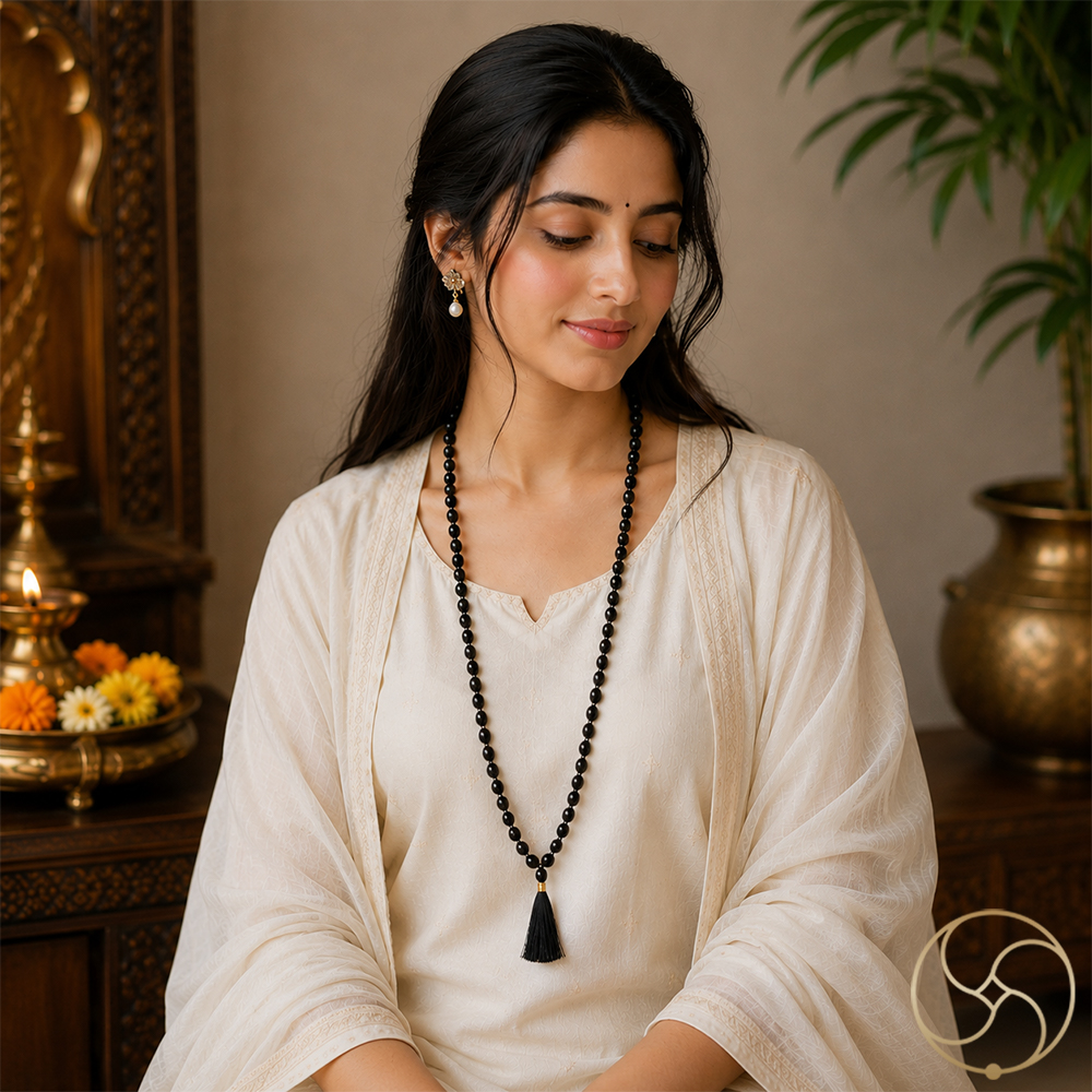 Black Agate Mala 108 Plus 1 Beads for Jaap and Wearing 8mm or 6mm