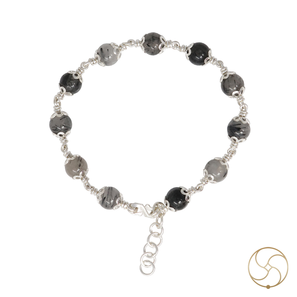 999 Silver Black Rutile Bracelet For Male And Female -