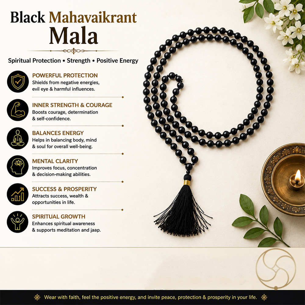 Black Mahavaikrant Mala  for Jaap or Wearing - 8mm or 6mm