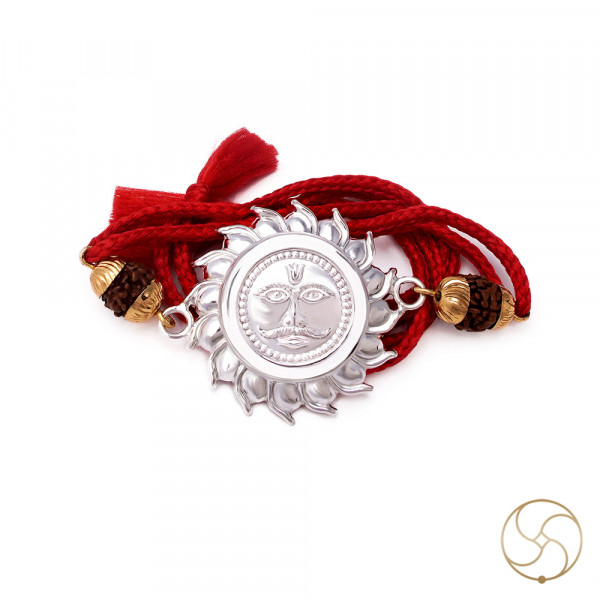 Image of Radiant Blessing: Sun Symbol Design Silver Rakhi