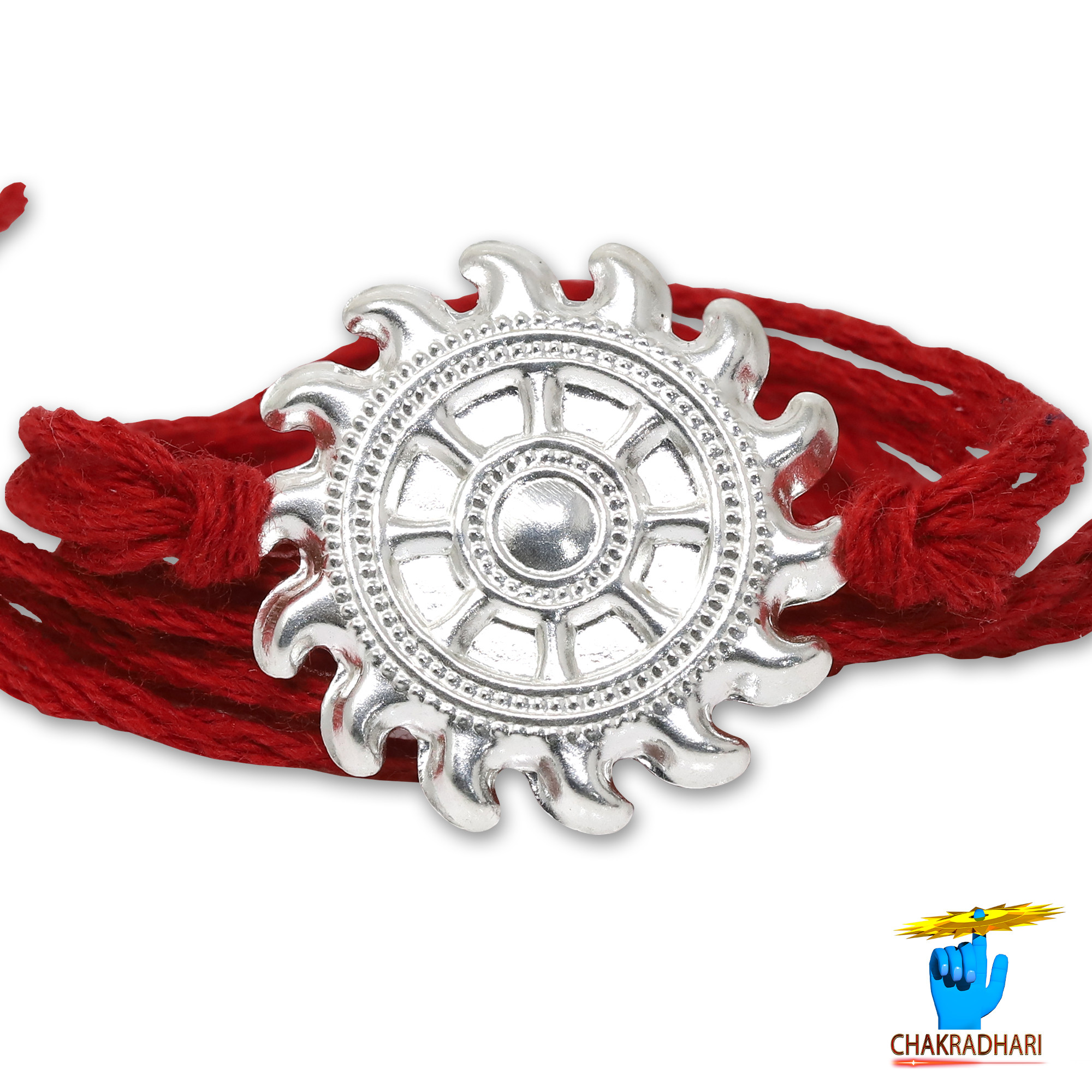 999 Pure Silver Sudarshan Chakra Rakhi   Traditional Rakhi Bracelet