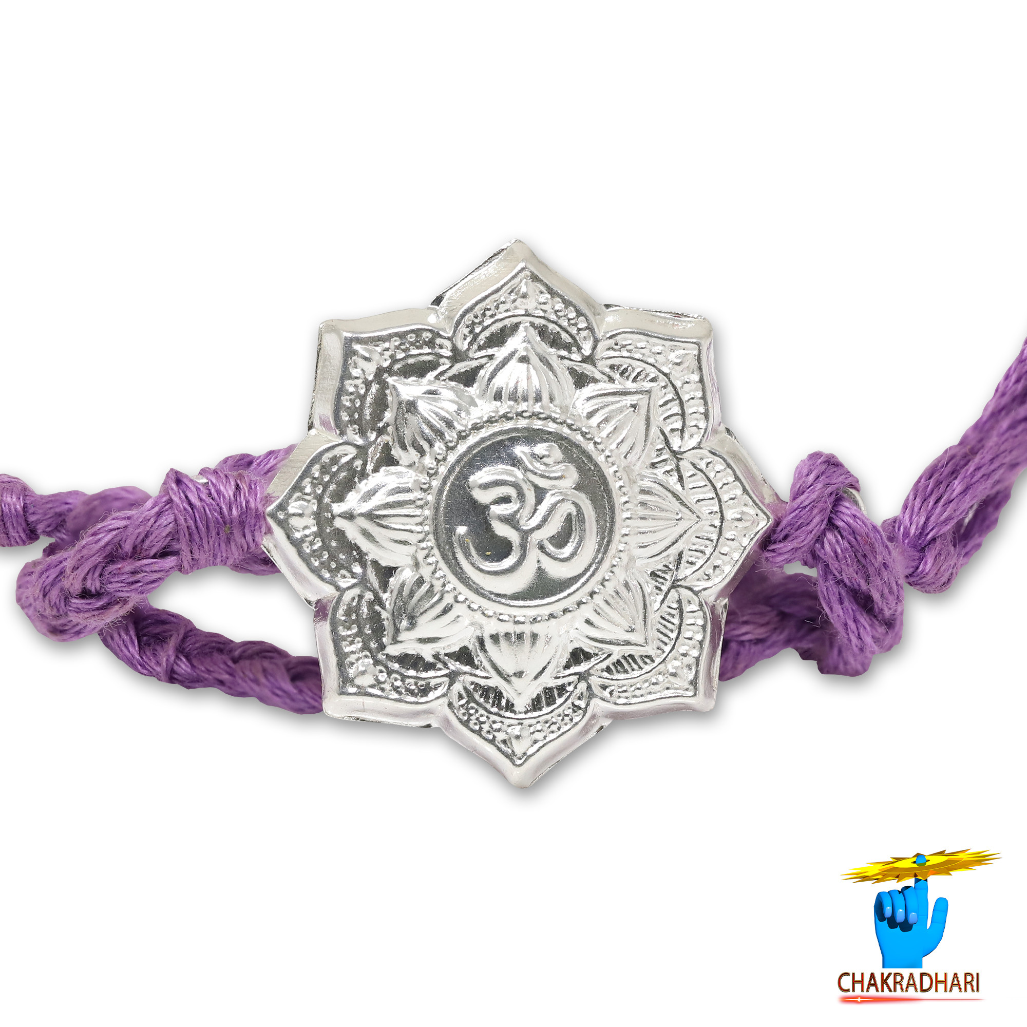 999 Silver Om Rakhi With Temple Dome