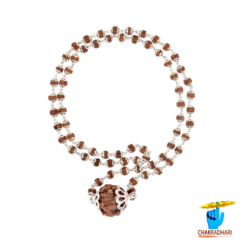 Rudraksha Mala In Silver Cap Wearing 70 1     701 