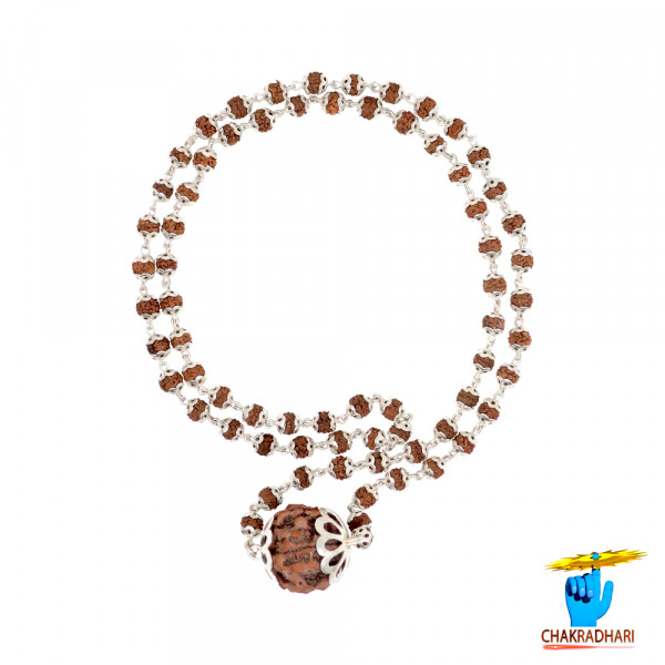 Image of Rudraksha Mala In Silver Cap Wearing (70 +1)– रुद्राक्ष चाँदी माला धारण (70+1) हेतु
