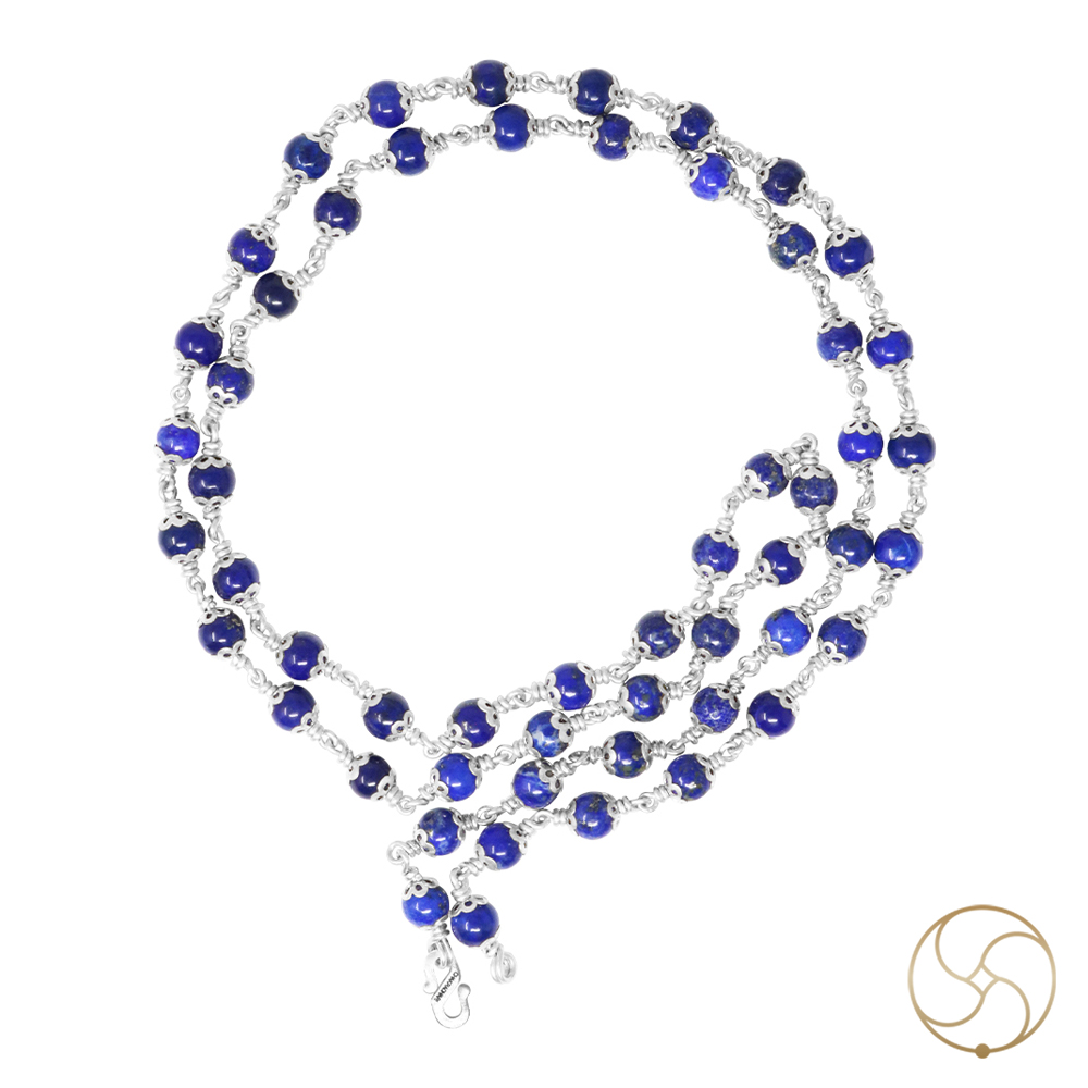 999 Pure Silver Lapis Lazuli Silver Wearing Mala 6mm - 999