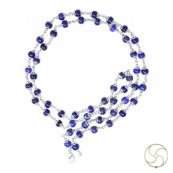Image of 99.9% Pure Silver Lapis Lazuli Silver Wearing Mala (6mm) 54 Plus 1 Beads -  99.9% शुद्ध चाँदी में लाजवर्त चाँदी माला धारण हेतु