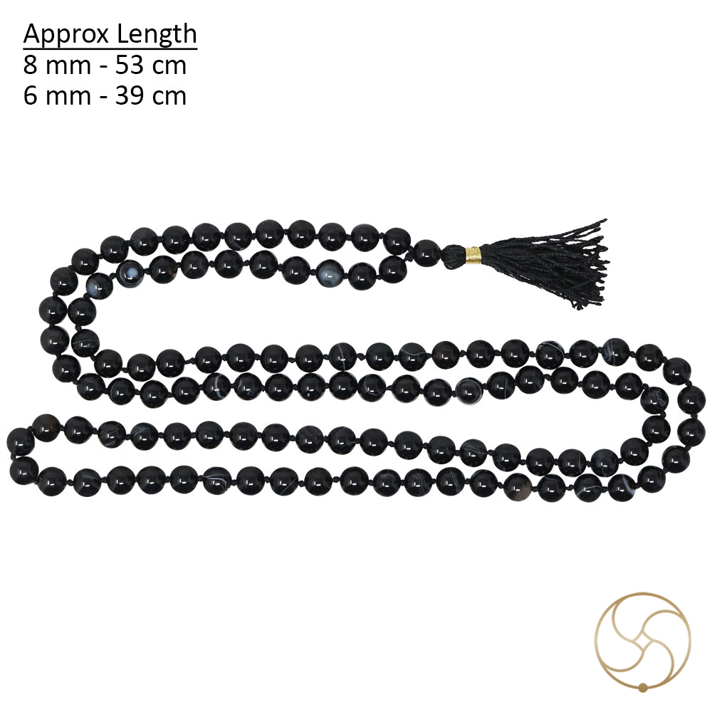 Black Agate Mala 108 Plus 1 Beads for Jaap and Wearing 8mm or 6mm