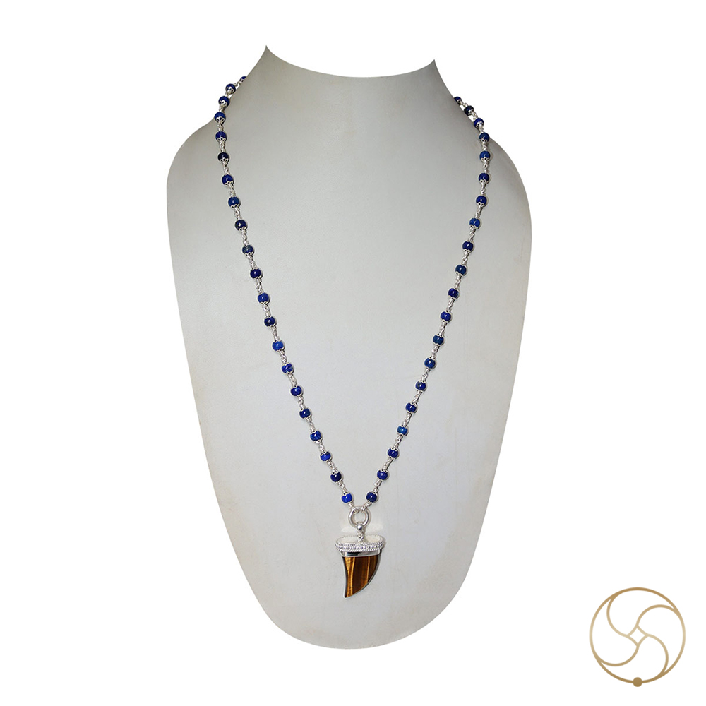 999 Pure Silver Lapis Lazuli Tiger Eye Silver Pendant Mala -  999            
