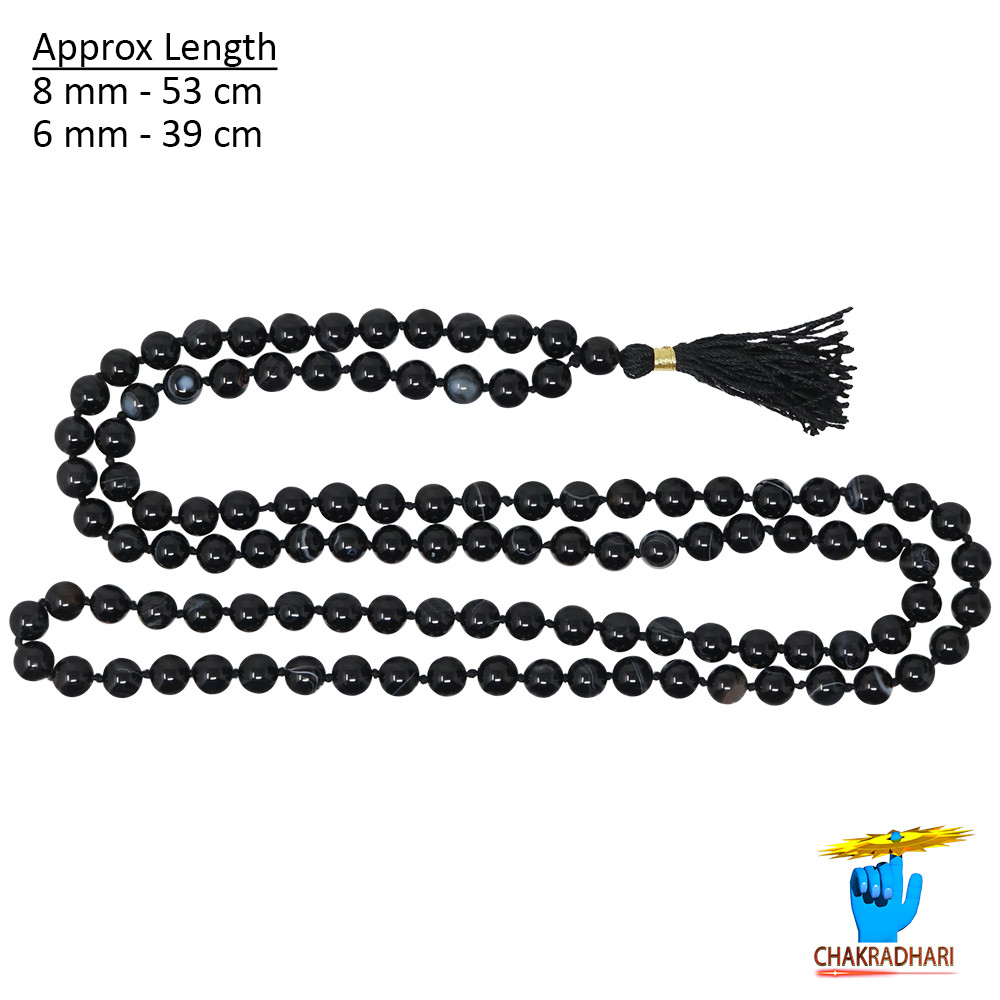 Black Agate Mala 108 Plus 1 Beads for Jaap and Wearing 8mm or 6mm