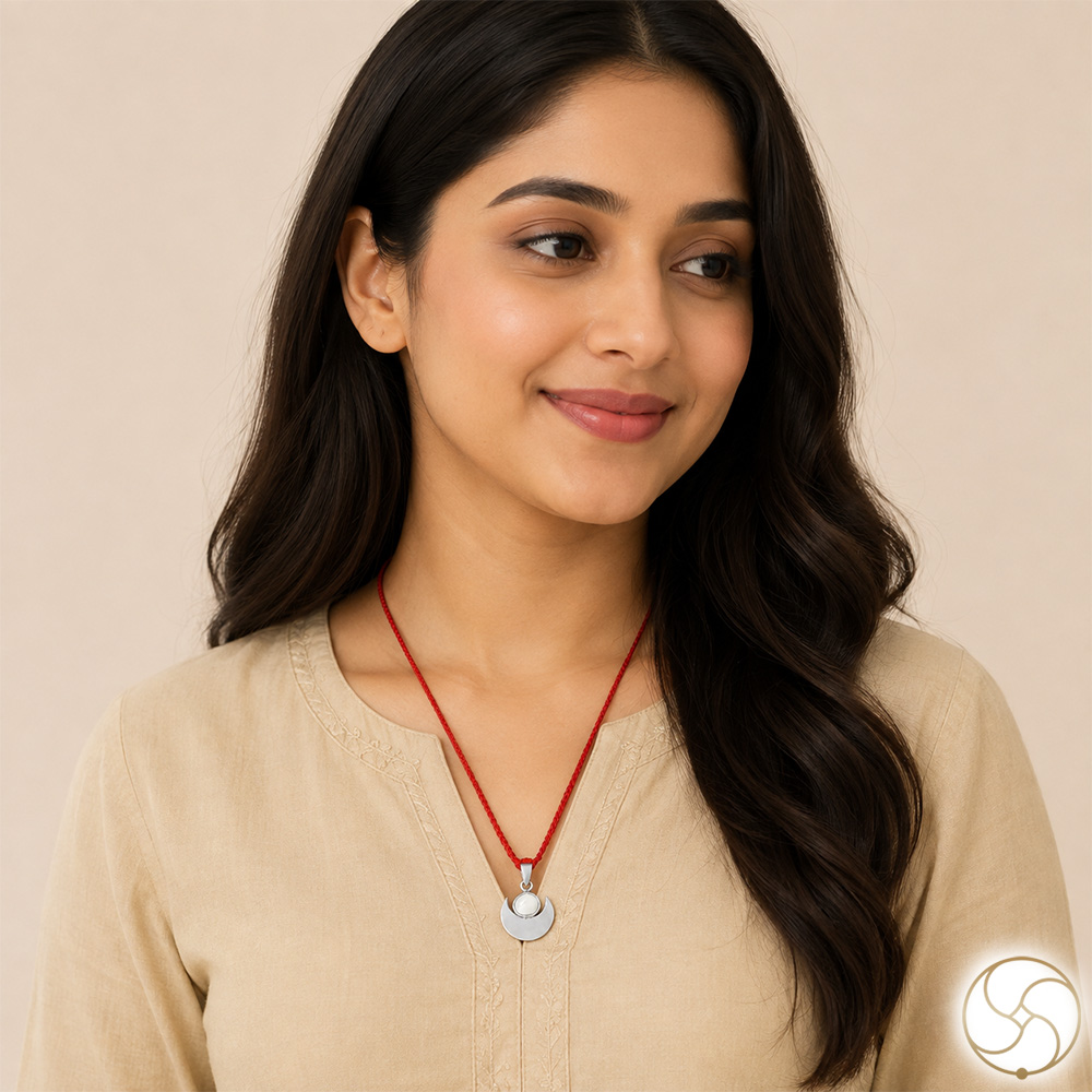 996 Silver Half Moon with Pearl Pendant