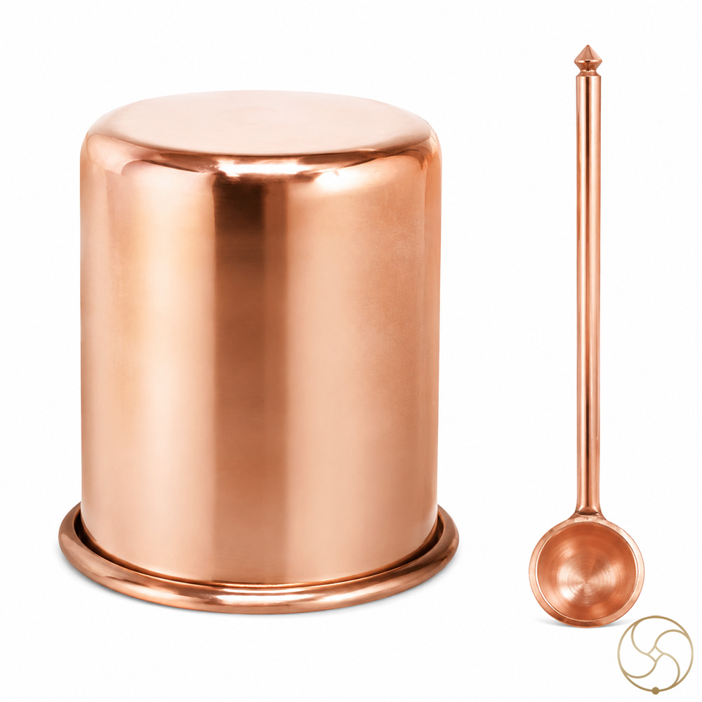 999 Nepaliya Copper Vedic Panchpatra and Aachmani Set