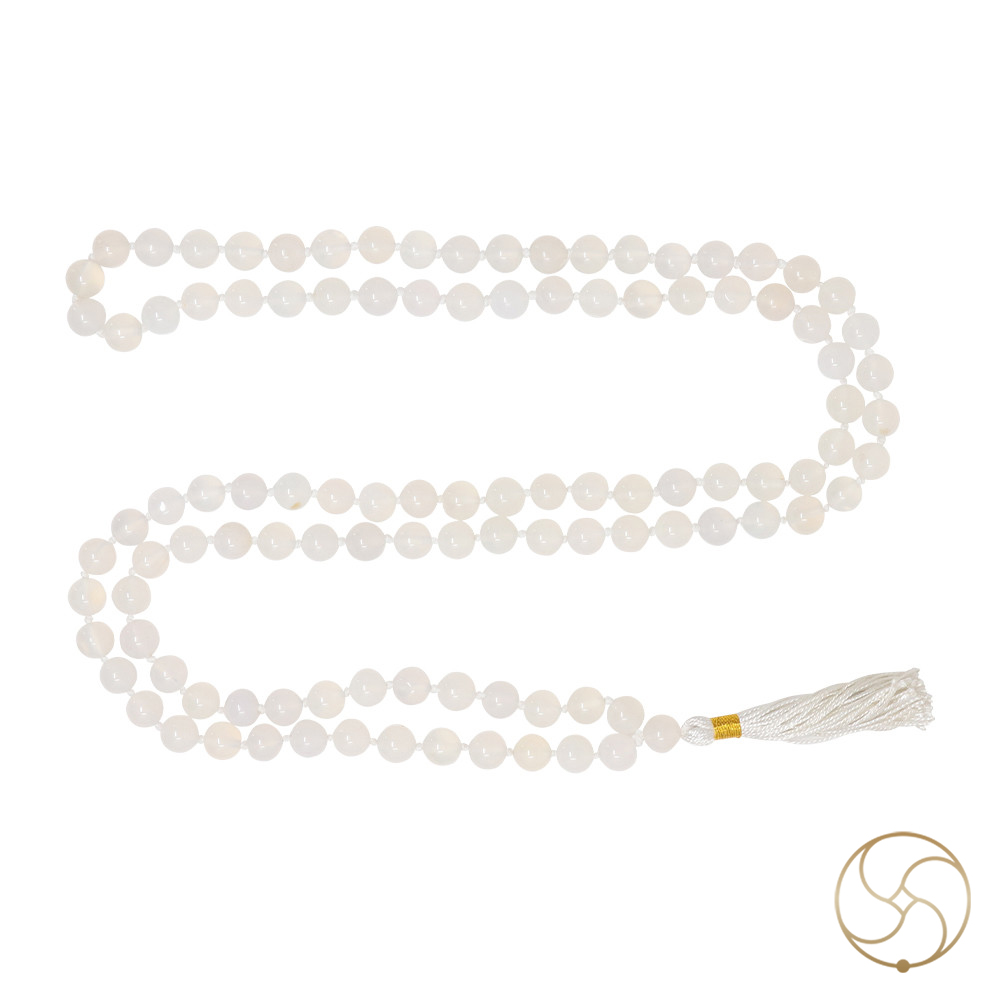 White Agate Mala With 108 Plus 1 Beads for Jaap 8mm