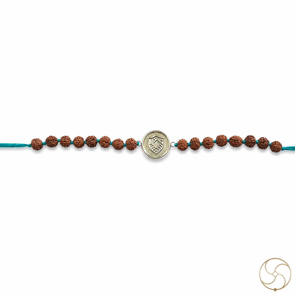 999 Silver Brotherhood Charm with Natural Rudraksha Bead Rakhi