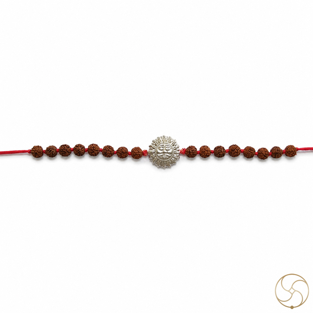 999 Silver Surya Dev  Rudraksha Bead Rakhi