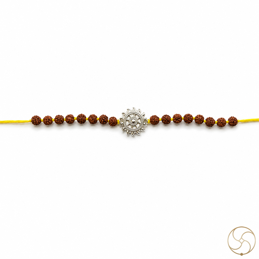 999 Silver Sudarshan Chakra  Rudraksha Bead Rakhi