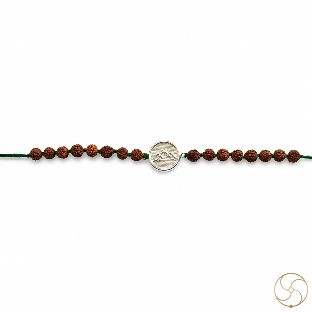 999 Silver Mountain Charm with Natural Rudraksha Beads Rakhi