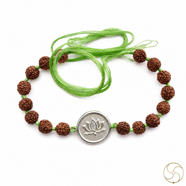 Image of 99.9% Silver Lotus Charm with Natural Rudraksha Bead Rakhi