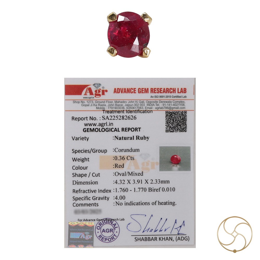 916 0368 grams Gold 036 Carat Natural Ruby Nose pin
