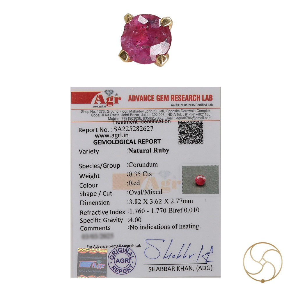 916  0310 grams Gold 035 Carat Natural Ruby Nose pin