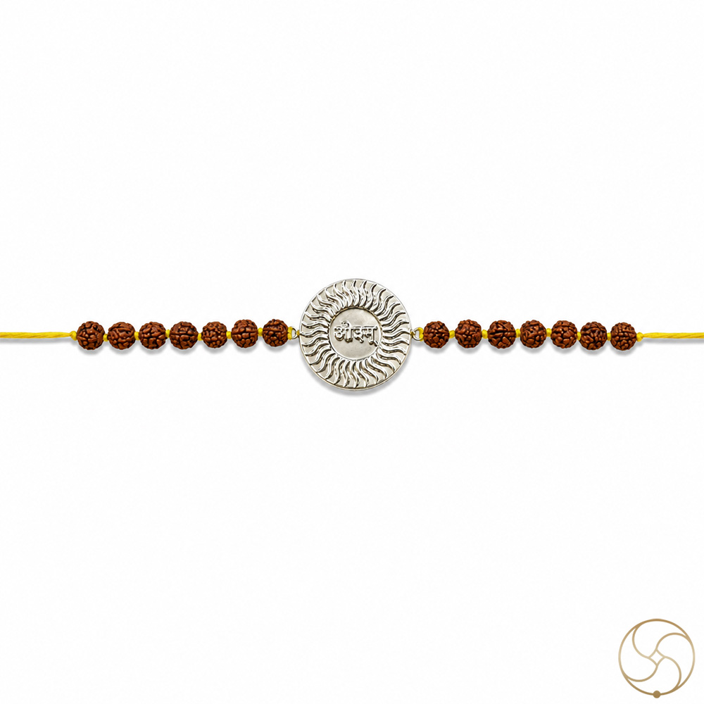 999 Silver Vedic Aum with Rudraksha Bead Rakhi