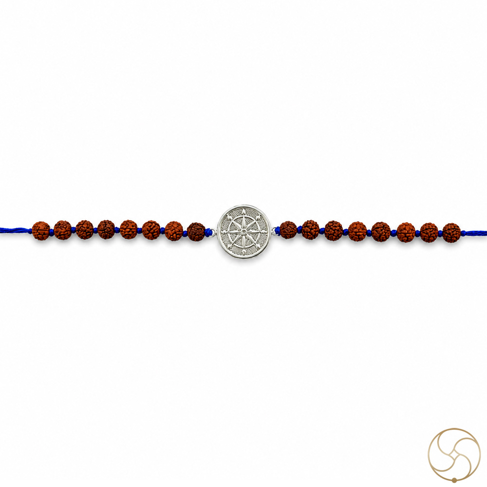 999 Silver Compass Charm with Rudraksha Bead Rakhi