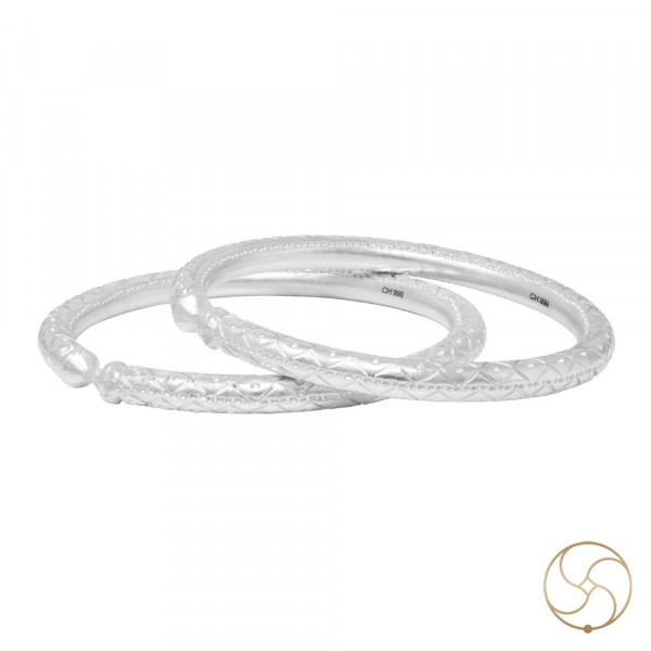 Image of 99.9% Silver Floral Design Leg Bangle (Pair 200 Grams)– चाँदी फूल रचना पैर कड़ा (जोड़ा)