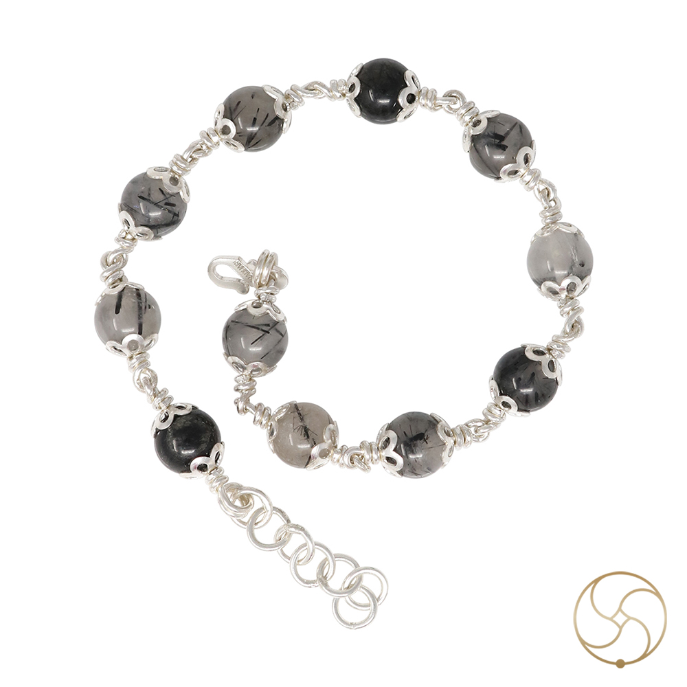 999 Silver Black Rutile Bracelet For Male And Female -