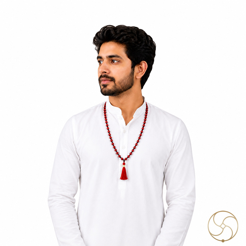 Red Chirmi Jaap Mala 108  1 Beads