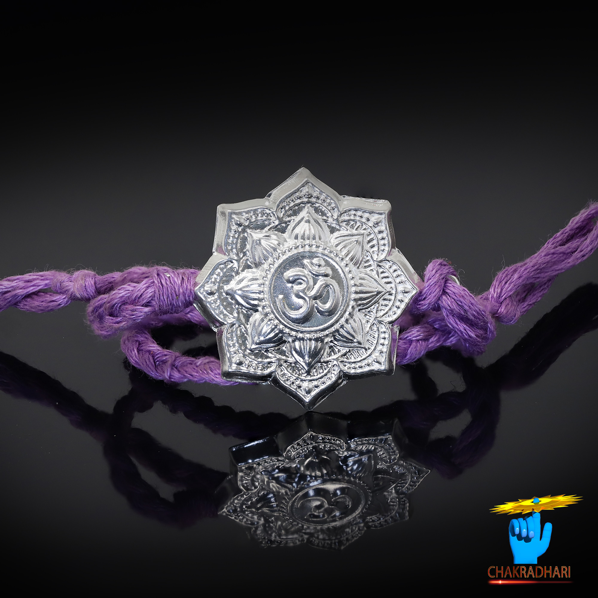999 Silver Om Rakhi With Temple Dome