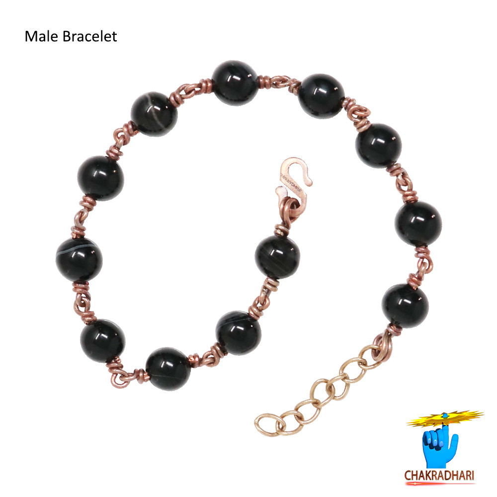 Pure Copper Black Agate Gem Bracelet For Male And Female -