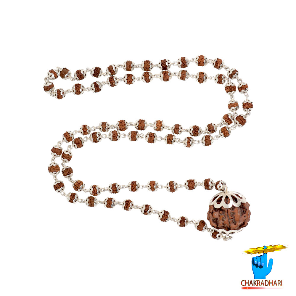 Rudraksha Mala In Silver Cap Wearing 70 1     701 